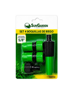 SET 4PCS BOQUILLA DE RIEGO + ADAPTADORES PARA MANGUERA 5/8\" SUNGARDEN