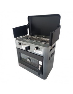 COCINA 2 FUEGOS CON TAPA + HORNO DE GAS CON SISTEMA DE SEGURIDAD MUVIP