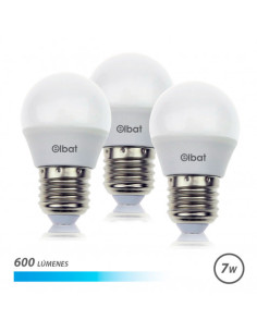 PACK 3 BOMBILLAS LED G45 | 7W | 600LM | E27 | LUZ FRIA | ELBAT