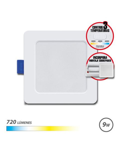 DOWNLIGHT CUADRADO 9W | 720LM SELECTOR 3 TEMPERATURAS + SOBREPARED ELBAT