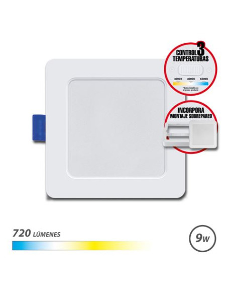 DOWNLIGHT CUADRADO 9W | 720LM SELECTOR 3 TEMPERATURAS + SOBREPARED ELBAT