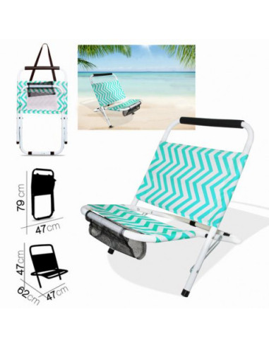 SILLA DE PLAYA ZIGZAG TURQUESA 62X47XH47CM