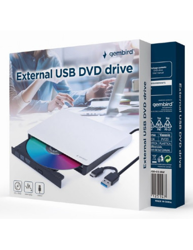 Gembird DVD-USB-031-BW unidad de disco óptico DVD±RW Negro