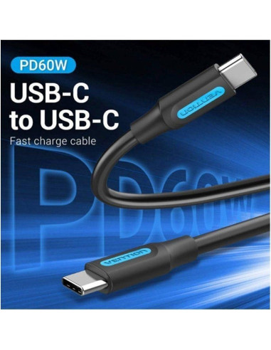 CABLE USB-C VENTION TIPO USB-C/M - USB-C/M 3A PD60W 0.5M BLACK