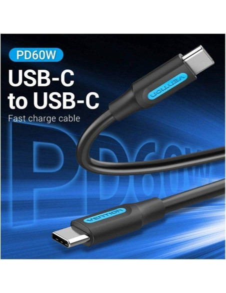 CABLE USB-C VENTION TIPO USB-C/M - USB-C/M 3A PD60W 0.5M BLACK