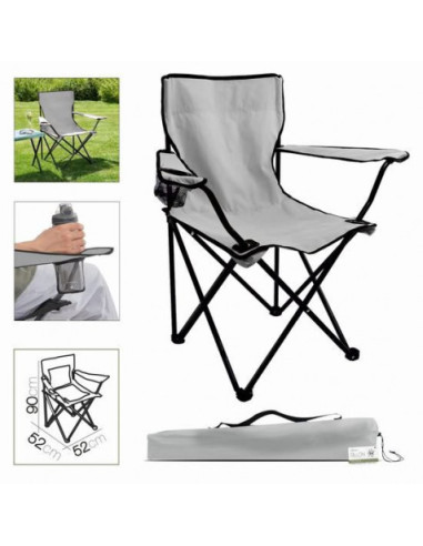 SILLA CAMPING PLEGABLE GRIS CLARO 52X52X90CM