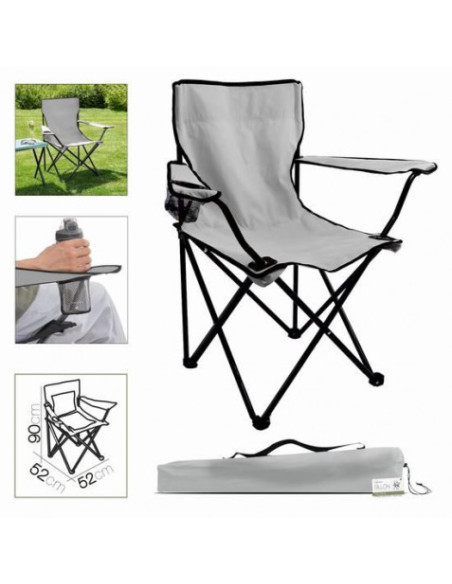 SILLA CAMPING PLEGABLE GRIS CLARO 52X52X90CM