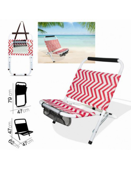 SILLA DE PLAYA ZIGZAG GROSELLA 62X47XH47CM