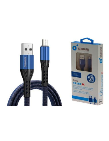 CABLE HQ USB A MICRO USB 1 METRO 3A AZUL CROMAD
