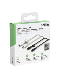 Belkin Cable USB-C to USB-C 1 Metro Silicona con Clip Pack 2 Banco/Negro (CAB009BT1MBW2PK)