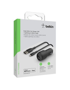 Belkin Cargador de Coche Doble USB-A 24W + Cable 1 Metro USB- Lightning Negro (CCD001BT1MBK)