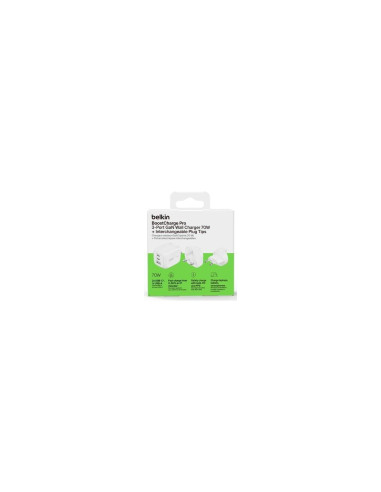 Belkin Cargador USB-C Gan 70W Blanco (WCH018HQWH)