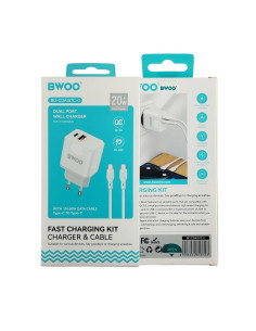 BWOO Cargador Rápido 20W+18W Doble Puerto Cable Type-C to Type-C 1 Metro Blanco (BO-CDA157C-C)