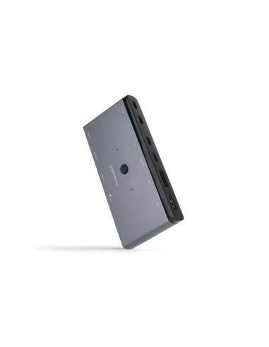 Nanocable Switch Conmutador KVM 2x USB-C a 3xUSB-A+2xPD+HDMI+DP+Audio