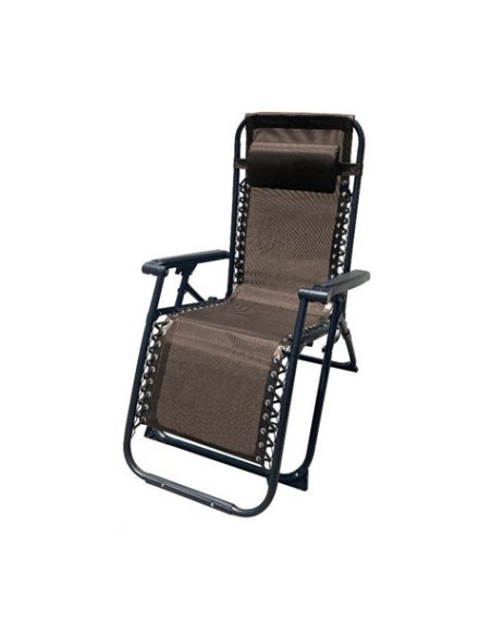 TUMBONA PLEGABLE MARRON DE ACERO CON COJIN CERVICAL