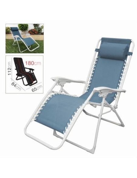 TUMBONA RECLINABLE CON ALMOHADA AZUL PETROLEO