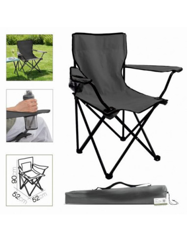 SILLA CAMPING PLEGABLE GRIS OSCURO 52X52X90CM