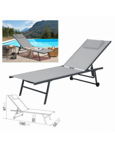 TUMBONA 5 POSICIONES CON ALMOHADA GRIS CLARO