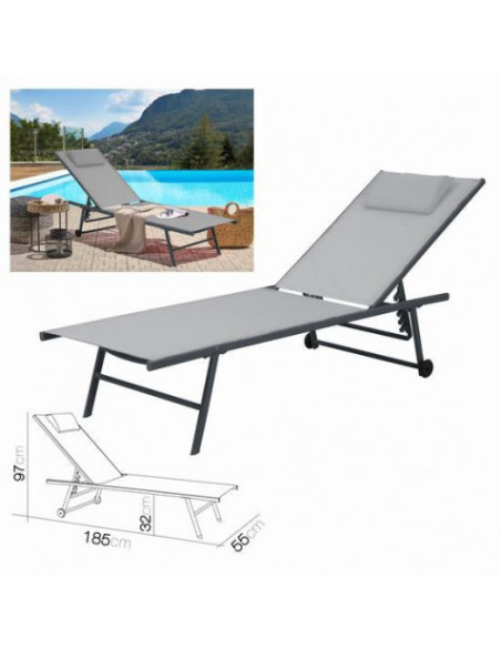 TUMBONA 5 POSICIONES CON ALMOHADA GRIS CLARO