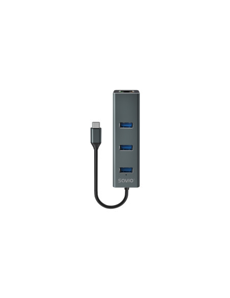 Savio AK-57 USB-C - 3 x USB-A HUB with RJ-45 Gigabit Ethernet adapter 5000 Mbit/s grey 2 x USB 3.2 Gen 2 (3.1 Gen 2) Type-C 1000