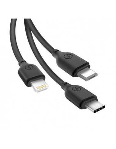 CABLE NB103 CARGA RAPIDA 3 EN 1 | MICRO + TIPO C + LIGHTNING A USB | NEGRO