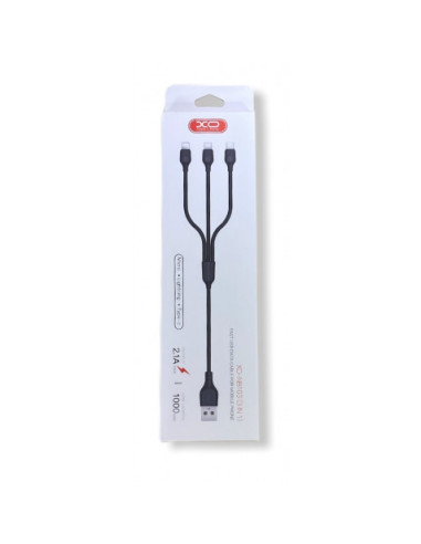 CABLE NB103 CARGA RAPIDA 3 EN 1 | MICRO + TIPO C + LIGHTNING A USB | NEGRO