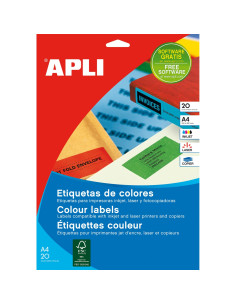 APLI Etiquettes 210x297 jaunes jet/laser/copieur 20 feuilles etiqueta autoadhesiva Rectángulo Permanente Amarillo 20 pieza(s)