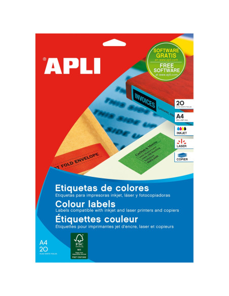 APLI Etiquettes 210x297 jaunes jet/laser/copieur 20 feuilles etiqueta autoadhesiva Rectángulo Permanente Amarillo 20 pieza(s)