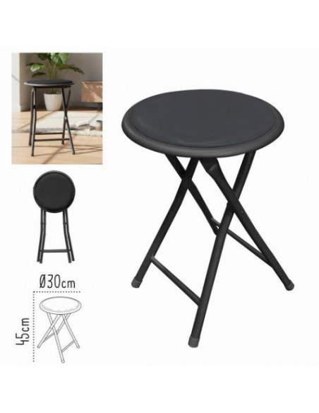 TABURETE PLEGABLE NEGRO PVC 30X30X45CM