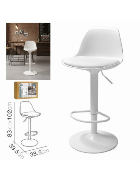 TABURETE BAR C/ RESPALDO BLANCO 38.5X39.5X83CM