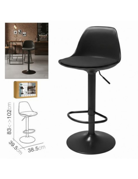 TABURETE BAR C/ RESPALDO NEGRO 38.5X39.5X83-1CM