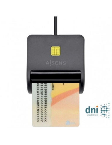 AISENS Lector de Tarjeta Inteligente DNI, Negro