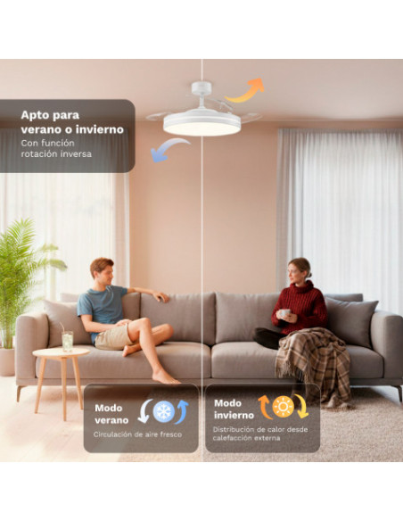 VENTILADOR DE TECHO 42\" LED BLANCO 30W ASPAS RETRACTILES GRUNKEL