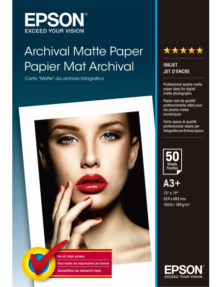 Papel Epson Archival Matte Paper, DIN A3+, 189 g/m², 50 hojas
