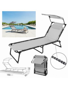 TUMBONA C/ PARASOL GOA TEXTILENO GRIS CLARO 189X60X30CM