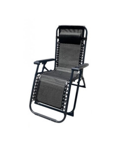 TUMBONA PLEGABLE NEGRO DE ACERO CON COJIN CERVICAL