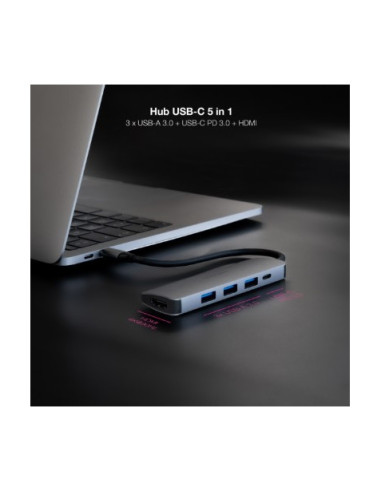 HUB USB-C 5 EN 1 | CONVERSOR USBC 3.1 A 3 X USBA 3.0 + USBC PD 100W +