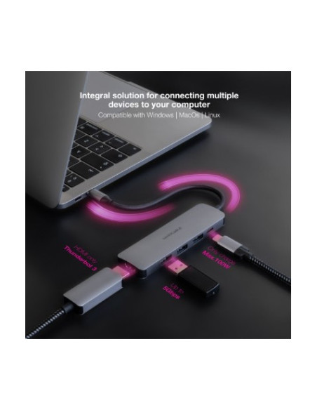 HUB USB-C 5 EN 1 | CONVERSOR USBC 3.1 A 3 X USBA 3.0 + USBC PD 100W +