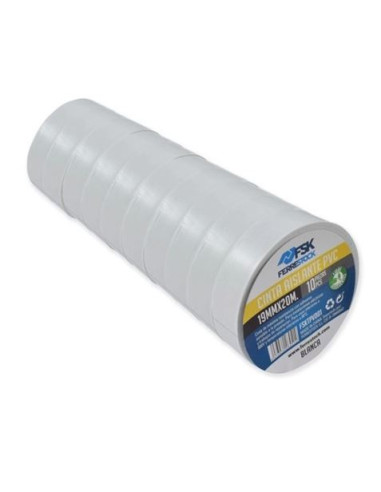 CINTA AISLANTE PVC 19MMX20M BLANCA 10UD FONTASTOCK