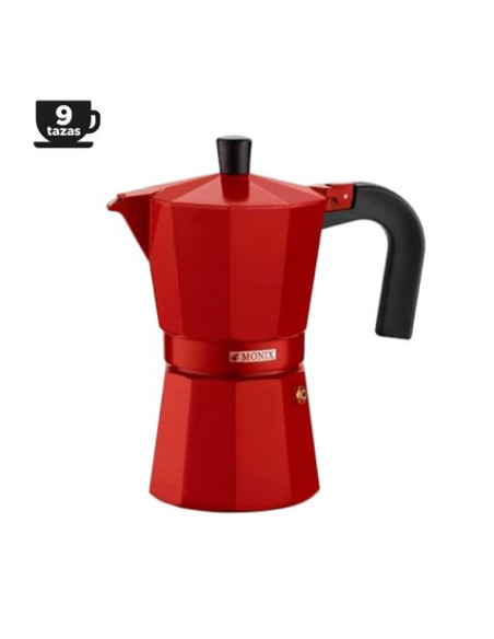 CAFETERA ITALIANA ALUMINIO 9 TAZAS VITRO ROJA MONIX