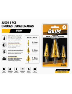 JUEGO 3 PCS BROCAS ESCALONADAS BLIM