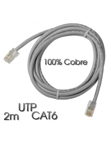 CABLE DE RED UTP CAT 6 2M GRIS CLARO 100% COBRE CROMAD
