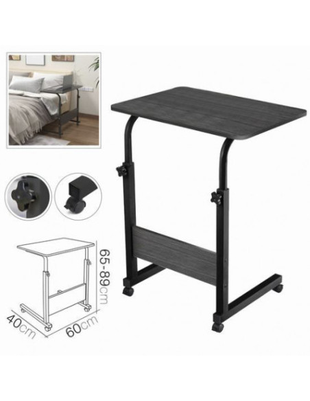 MESA NEGRA AJUSTABLE + RUEDAS 60X40X65-89CM