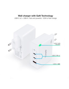 CARGADOR DE PARED TOOQ 100W USB-A/QC+ 2XUSB-C/PD WHITE 2