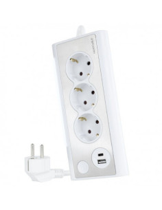 Nanocable Regleta de Sobremesa con 3 Tomas de Tierra y 2 USB´s con