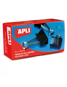 CAJA 12 PINZAS SUJETAPAPELES ABATIBLES - 32 MM - COLOR NEGRO - APLI