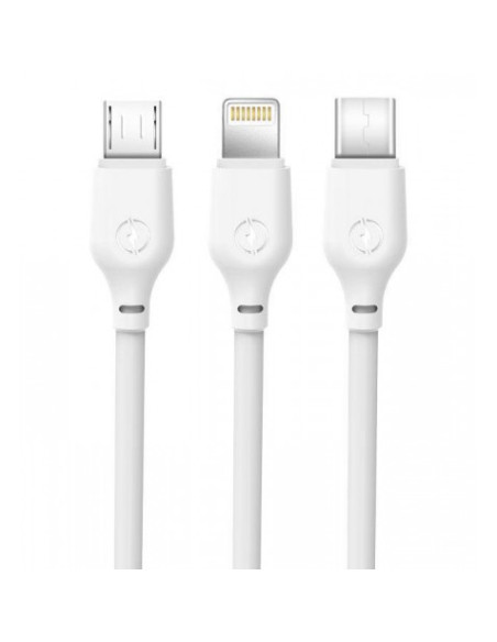 CABLE NB103 CARGA RAPIDA 3 EN 1 | MICRO + TIPO C + LIGHTNING A USB | BLANCO