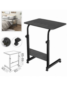 MESA NEGRA AJUSTABLE + RUEDAS 60X40X65-89CM