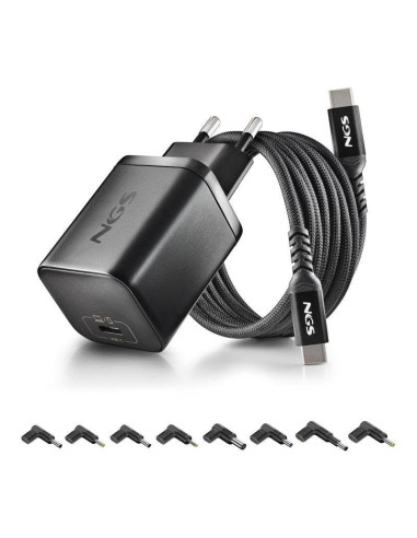 CARGADOR DE PORTATIL HP NGS BUD GAN USB-C 65W 8 CONECTORES + CABLE 1.5M USB-C BLACK