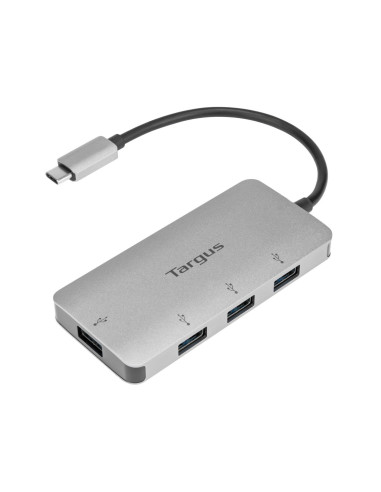 Hub targus 4 puertos interfaz usb 3.2 Gen 1 tipo-C 5000 Mbit/s plata